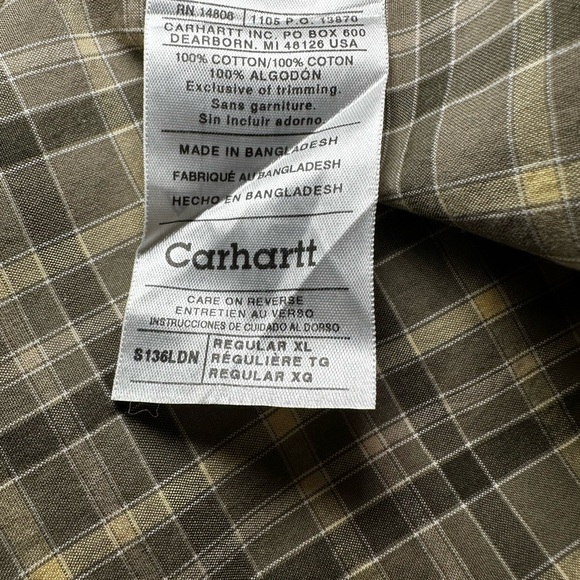 Carhartt Shirt Mens XL Plaid Short Sleeve Button Down Shirt Relaxed Fit - Picture 7 of 7